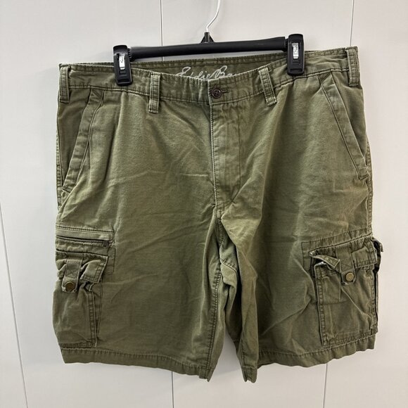 EDDIE BAUER Mens Surplus Cargo Shorts Green Canvas Size 38 Vintage Utility - Picture 1 of 11